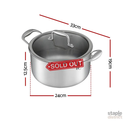 5-Star Chef 4.5L 24cm Stainless Steel Dutch Oven Pot with Lid and Stay-Cool Handle - Appliances > Kitchen Appliances >