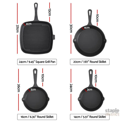 5-Star Chef Cast Iron Fry Pan Skillet Cookware Set Induction Black 14/16/20/24cm - Home & Garden > Kitchenware >