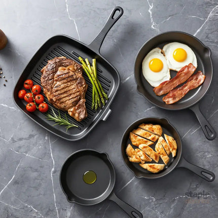 5-Star Chef Cast Iron Fry Pan Skillet Cookware Set Induction Black 14/16/20/24cm - Home & Garden > Kitchenware >