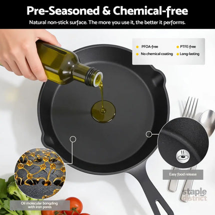 5-Star Chef Cast Iron Fry Pan Skillet Cookware Set Induction Black 14/16/20/24cm - Home & Garden > Kitchenware >