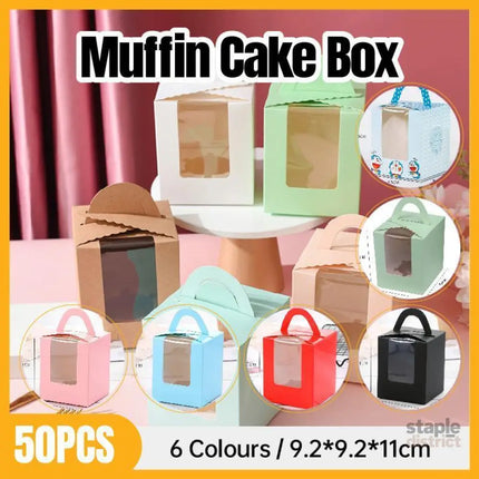 50 Pack Premium Cupcake Boxes with Window Thickened Cardboard Muffin Holders - Blue - Commercial > Packaging > Postage