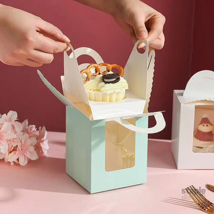 50 Pack Premium Cupcake Boxes with Window Thickened Cardboard Muffin Holders - Blue - Commercial > Packaging > Postage
