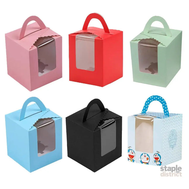50 Pack Premium Cupcake Boxes with Window Thickened Cardboard Muffin Holders - Blue - Commercial > Packaging > Postage