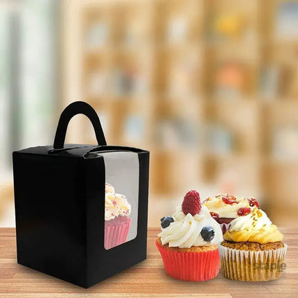 50 Pack Premium Cupcake Boxes with Window Thickened Cardboard Muffin Holders - Pink - Commercial > Packaging > Postage