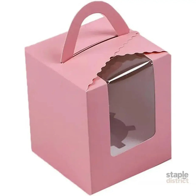 50 Pack Premium Cupcake Boxes with Window Thickened Cardboard Muffin Holders - Pink - Commercial > Packaging > Postage