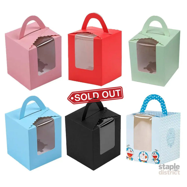50 Pack Premium Cupcake Boxes with Window Thickened Cardboard Muffin Holders - Red - Commercial > Packaging > Postage