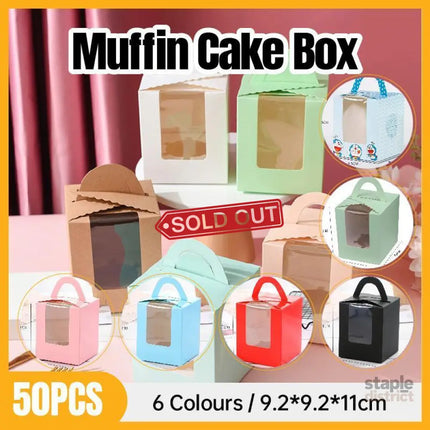 50 Pack Premium Cupcake Boxes with Window Thickened Cardboard Muffin Holders - Red - Commercial > Packaging > Postage