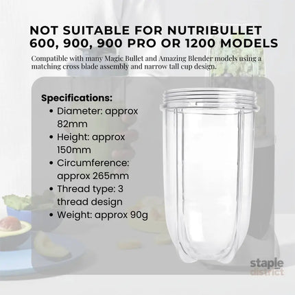 500ml Tall Cup Replacement Compatible with Magic Bullet Cross Blade Blender - Appliances > Kitchen Appliances > Food