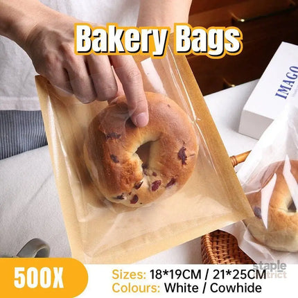 500PCS Transparent Food Greaseproof Bag Sandwich Donut Bread Packaging Pouch - Cowhide 21X25CM - Commercial > Packaging