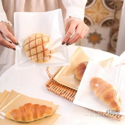 500PCS Transparent Food Greaseproof Bag Sandwich Donut Bread Packaging Pouch - Cowhide 21X25CM - Commercial > Packaging