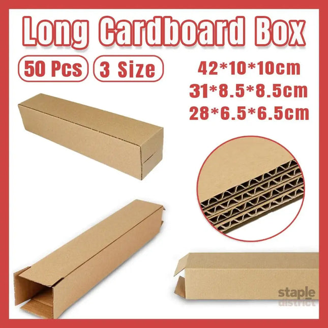 50pcs Long Strip Carton Flat Square Durable Shipping Boxes for Packaging Storage - 6.5cm x 6.5cm x 28cm - Commercial >
