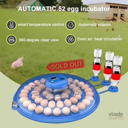 CARLA HOME 52 Egg Incubator with Automatic Turning LED Display Humidity & Temperature Control Auto Water System &