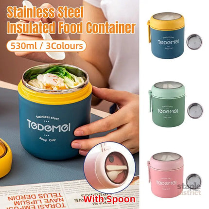 530ml Stainless Steel Insulated Lunch Box Portable Food Storage Mug Soup Meals - Green - Home & Garden > Kitchenware >