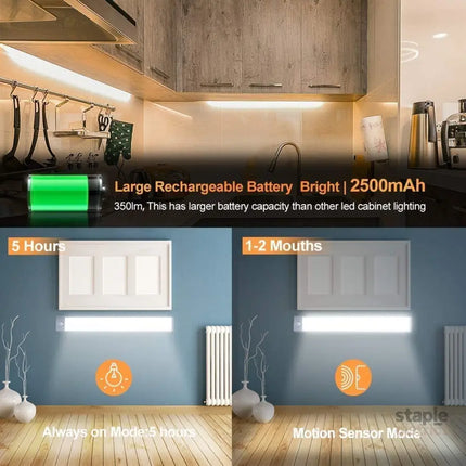 54 LED Rechargeable Under Cabinet Night Lighting for Kitchen and Bedroom (Sliver and White Light) - Home & Garden >