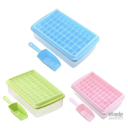 55 Grids Ice Cube Tray Mould With Lid And Storage Box Scoop Set Maker Ice Cube - Blue - Appliances > Kitchen Appliances