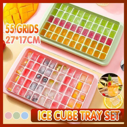 55 Grids Ice Cube Tray Mould With Lid And Storage Box Scoop Set Maker Ice Cube - Blue - Appliances > Kitchen Appliances