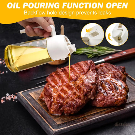 600ml 2 in 1 Glass Oil Sprayer Dispenser Kitchen Sprayz Cooking Baking Oil Bottle BBQ Spray White - Appliances >