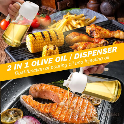 600ml 2 in 1 Glass Oil Sprayer Dispenser Kitchen Sprayz Cooking Baking Oil Bottle BBQ Spray White - Appliances >