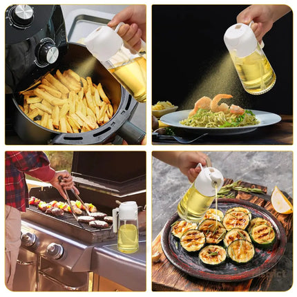 600ml 2 in 1 Glass Oil Sprayer Dispenser Kitchen Sprayz Cooking Baking Oil Bottle BBQ Spray White - Appliances >
