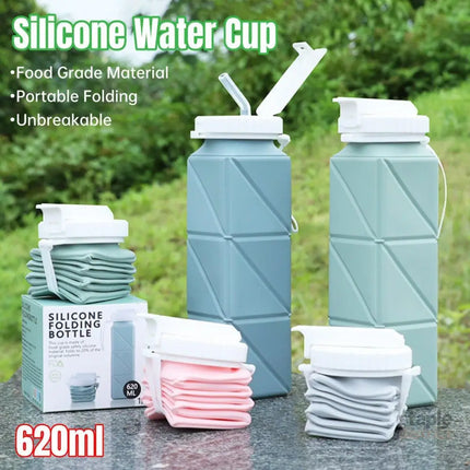 620ml Silicone Folding Water Bottle Food Grade Outdoor Sports Kettle High Temp - Pink - Gift & Novelty > Novelty >