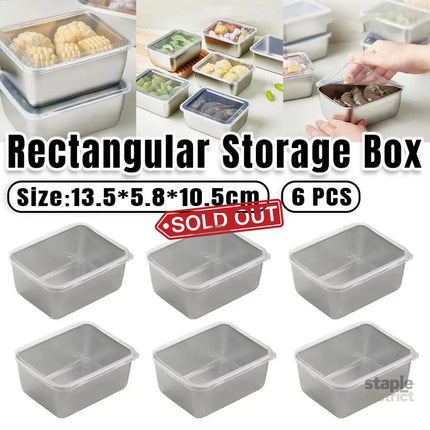 6pcs Stainless Steel Food Storage Box Refrigerator Crisper Rectangle Container - Commercial > Packaging > Postage