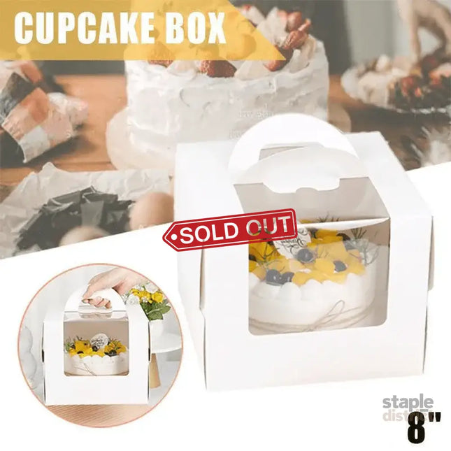 8 Inch Cake Box with Window Paper Packaging Box Handle for Party Wedding Bakery - 10PCS - Commercial > Packaging >