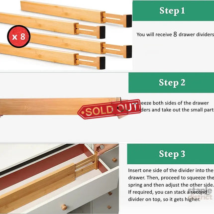 8 Pack Bamboo Adjustable Kitchen Drawer Dividers (Large, 44-55 cm)-2042061540932325381
