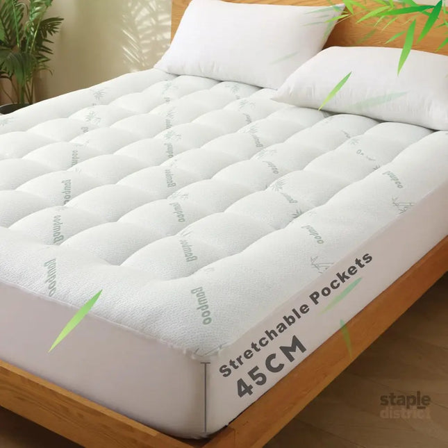 800GSM Mattress Topper Viscose Derived from Bamboo Thick Pillowtop Fitted Mattress Cover with 45cm Deep Skirt - Machine