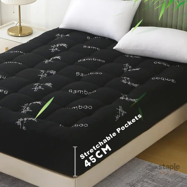 800GSM Mattress Topper Viscose Derived from Bamboo Thick Pillowtop Fitted Mattress Cover with 45cm Deep Skirt - Machine