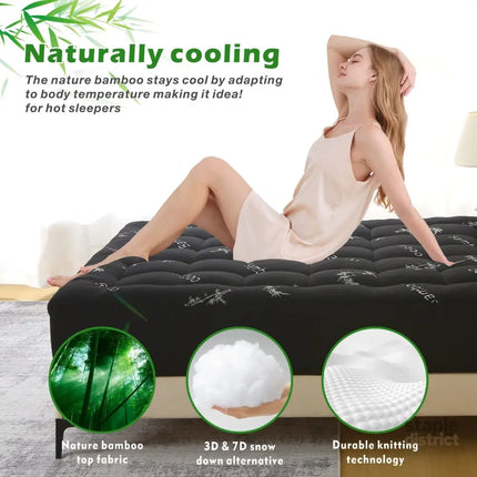 800GSM Mattress Topper Viscose Derived from Bamboo Thick Pillowtop Fitted Mattress Cover with 45cm Deep Skirt - Machine