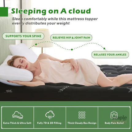 800GSM Mattress Topper Viscose Derived from Bamboo Thick Pillowtop Fitted Mattress Cover with 45cm Deep Skirt - Machine