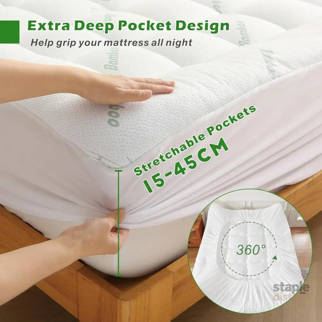 800GSM Mattress Topper Viscose Derived from Bamboo Thick Pillowtop Fitted Mattress Cover with 45cm Deep Skirt - Machine