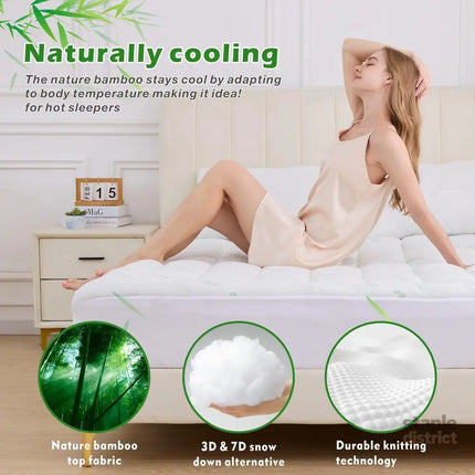 800GSM Mattress Topper Viscose Derived from Bamboo Thick Pillowtop Fitted Mattress Cover with 45cm Deep Skirt - Machine