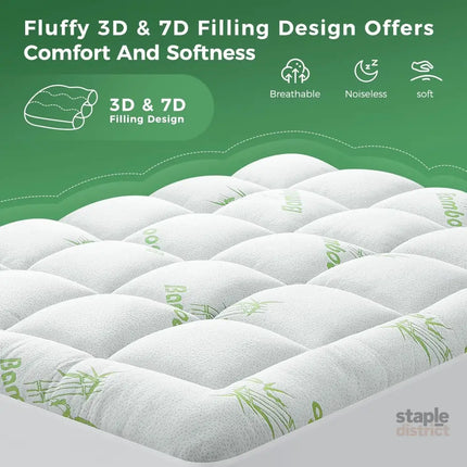 800GSM Mattress Topper Viscose Derived from Bamboo Thick Pillowtop Fitted Mattress Cover with 45cm Deep Skirt - Machine