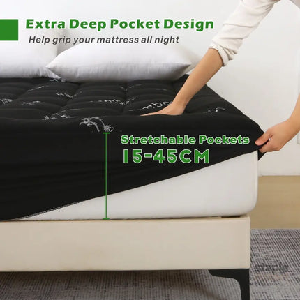 800GSM Mattress Topper Viscose Derived from Bamboo Thick Pillowtop Fitted Mattress Cover with 45cm Deep Skirt - Machine