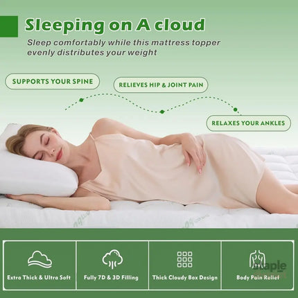 800GSM Mattress Topper Viscose Derived from Bamboo Thick Pillowtop Fitted Mattress Cover with 45cm Deep Skirt - Machine