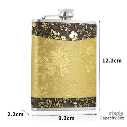 8oz Stainless Steel Hip Flask Gift Set with Elegant Floral Pattern and 2 Cups Plus Funnel for Outdoor Camping and