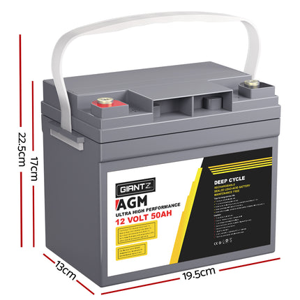 Giantz AGM Deep Cycle Battery 12V 50Ah Box Portable Solar Caravan Camping