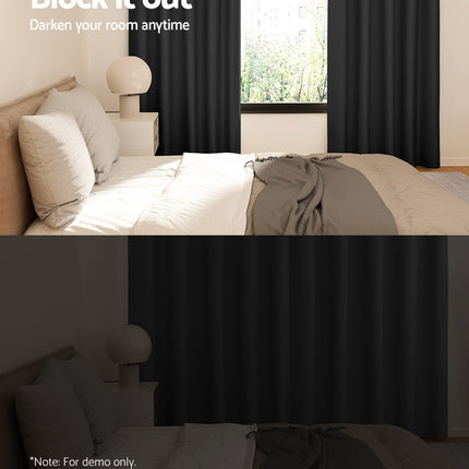 Artiss 2X Blockout Curtains Eyelet 180x213cm Black