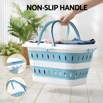 Artiss Laundry Basket Hamper Large Foldable Washing Clothes Storage Organiser Blue