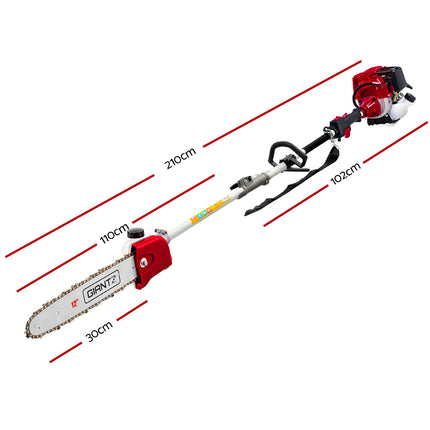 Giantz 4 Stroke Pole Chainsaw Petrol Hedge Trimmer Tree Pruner 12'' 7 In 1