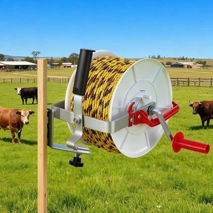 Giantz Electric Fence Reel Geared Portable Polywire Fencing Farm White
