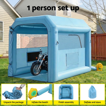 Giantz Inflatable Paint Booth 2.5X2.5X3M Inflatable Spray Booth with 550W Powerful Blower and Air Filter System, Round Roof with Light Hook, for Painting Bicycle, Motorcycle, Furniture Refinishing DIY