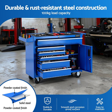 Giantz 6 Drawer Tool Chest Trolley Cabinet Cart Toolbox Storage Organiser Wheels