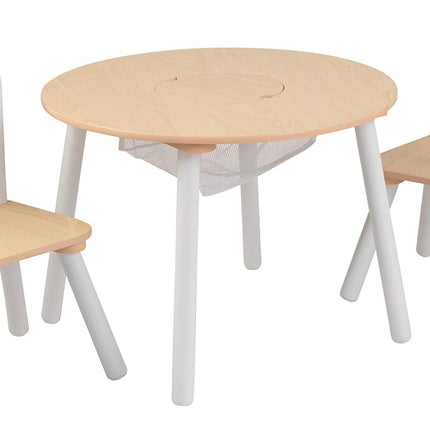 Round Table and 2 Chair Set for children (White Natural)