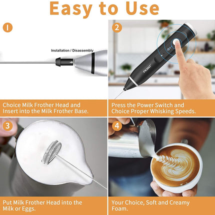 Silver Rechargeable Electric Milk Frother Handheld (3 Speeds)