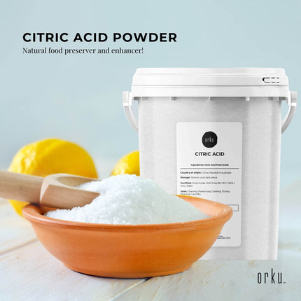 Orku 1.2Kg Citric Acid Powder Tub - Food Grade Non GMO Anhydrous Preservative E330
