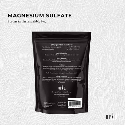 Orku 1Kg Epsom Salt - Magnesium Sulphate Bath Salts Skin Body