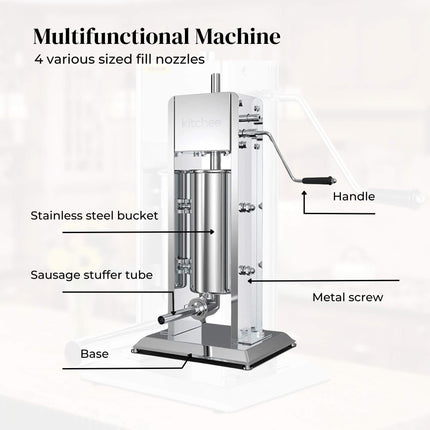 Kitchee 5L Manual Vertical Sausage Filler - Stainless Stuffer Meat Press Machine