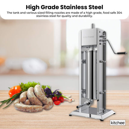 Kitchee 7L Manual Vertical Sausage Filler - Stainless Stuffer Meat Press Machine